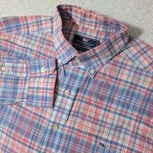 Vineyard Vines Button Down Mens Med Blue Red Plaid L/S Classic Fit Tucker Shirt